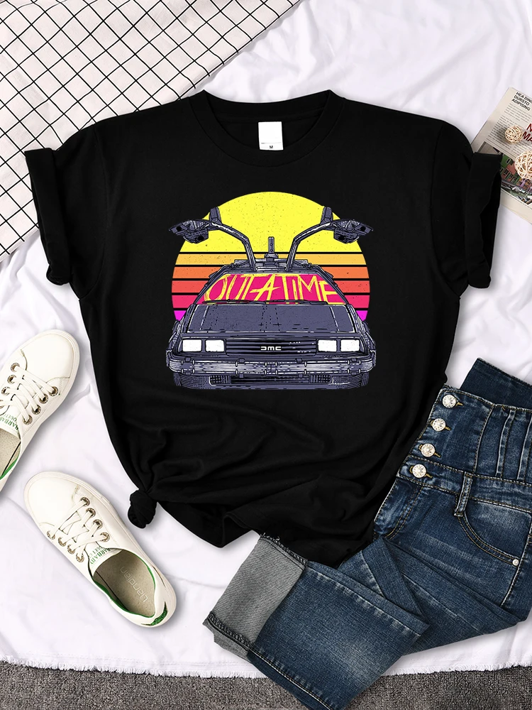 T shirt women's Back To The Future car pattern print tops women fashion Vintage O-neck Tshirt  Casual Loose vitality tees