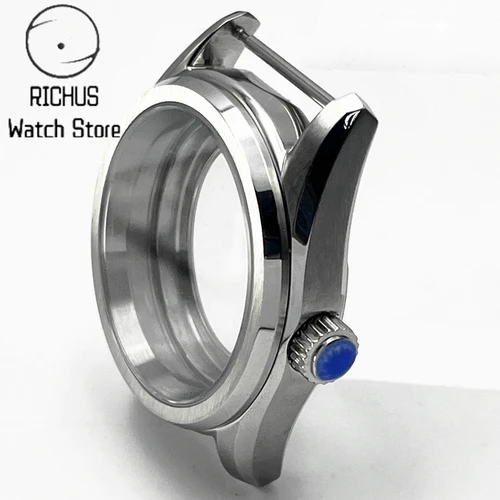 Imagen 2 del producto Caja de reloj plateada de 38mm con cristal de zafiro, compatible con movimiento NH35 NH36 ETA2824 PT5000 Miyota8215, accesorios para reloj