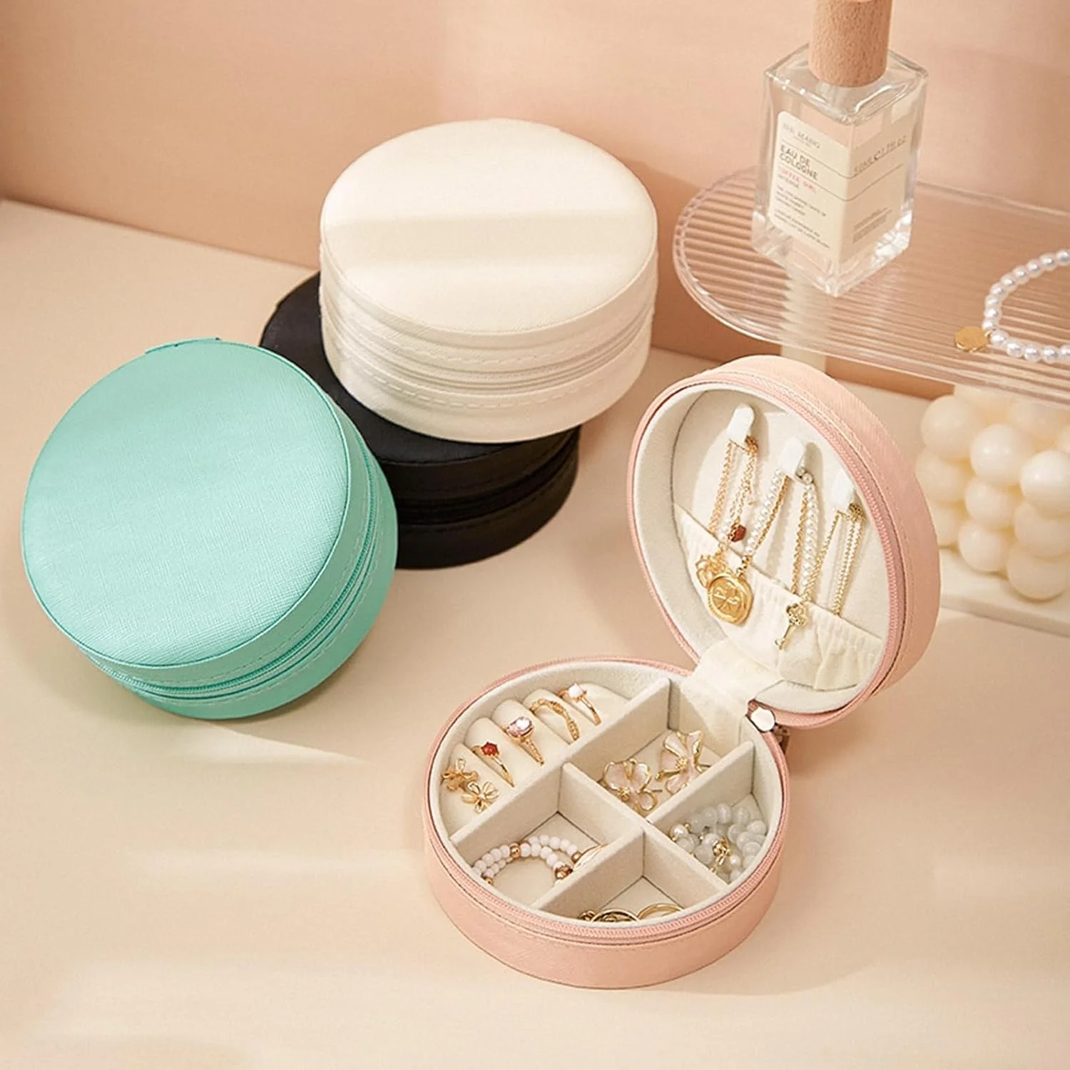 Travel Jewelry Case Portable Zipper,Pu Leather Storage Box for Rings Earrings,Ideal Gift for Women,Multi-Layer Durable Design