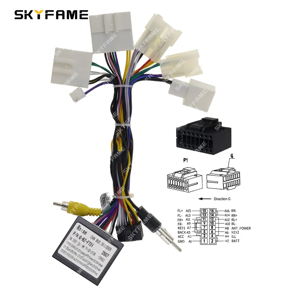 SKYFAME Car 16pin Wiring Harness Adapter Canbus Box Decoder Android Radio Power Cable For Toyota CHR G-RZ-FT51