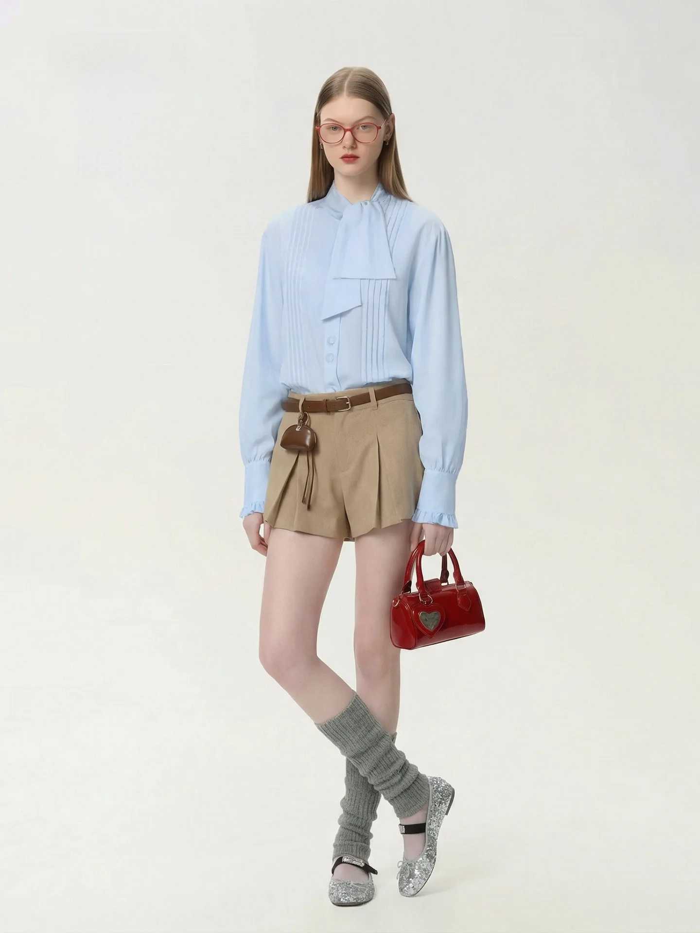 

Женская элегантная плиссированная рубашка AHMI Commuter Style с длинным рукавом, свободного кроя, универсальная, с поясом-завязкой