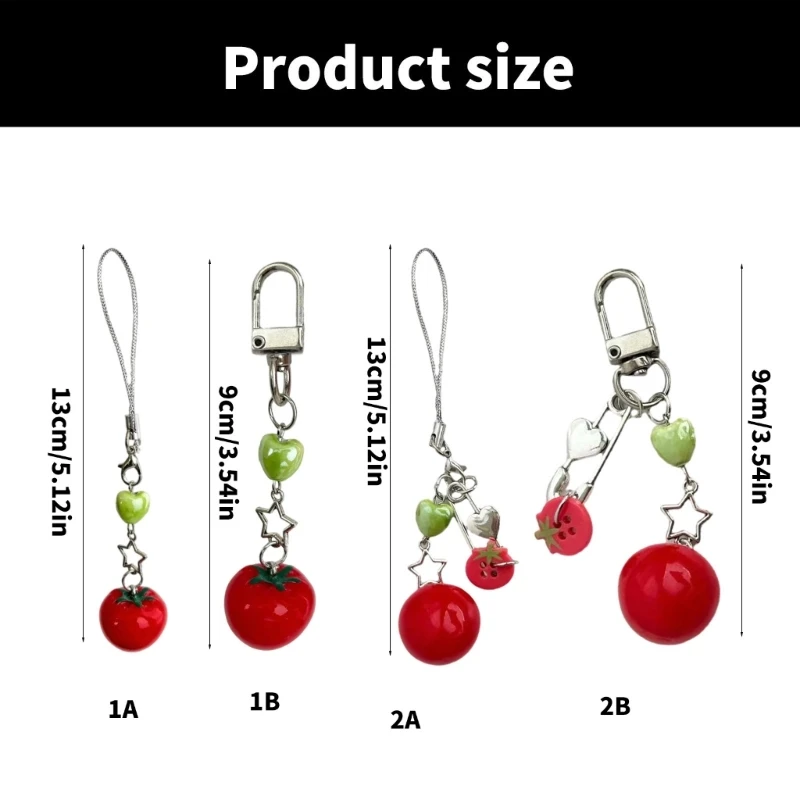 Fashionable Lovely Girl Tomato Leaf Charm Keychain Pendant Sturdy Resin Alloy for Fashion Accessory Daily Use