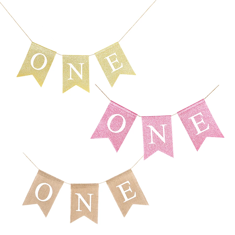 Baby Shower Jute ONE Girlande Erster Geburtstag Party Deko Hochstuhl Fischschwanz-Flagge Geburtstagsbanner Dekoration