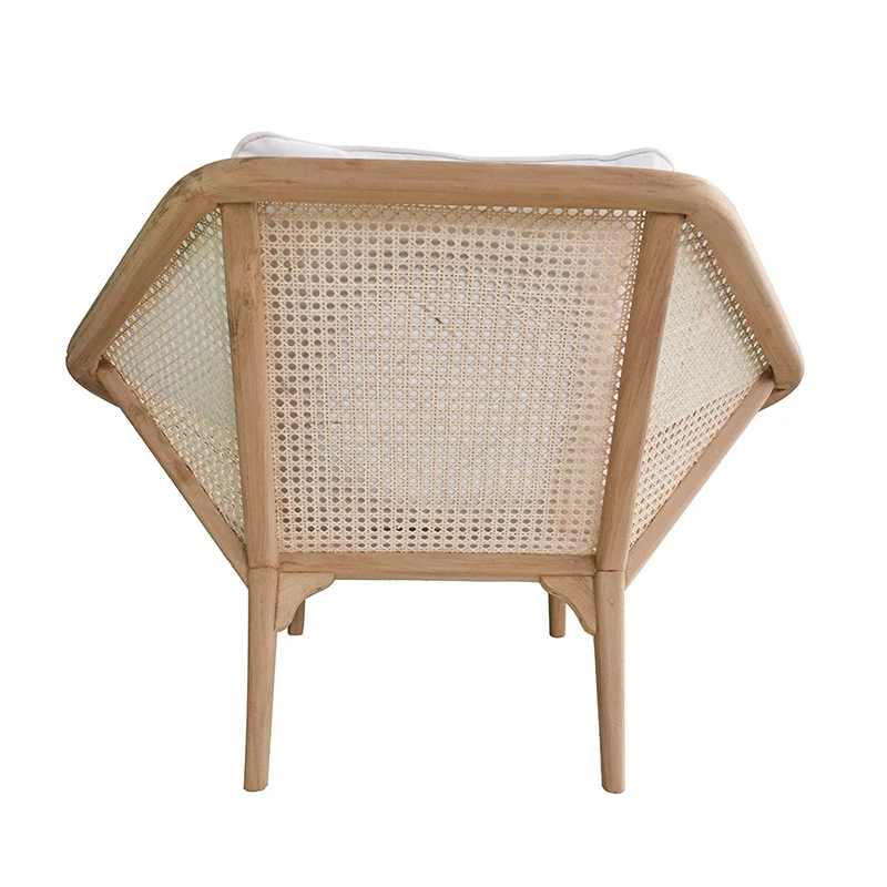 41x32x29.5" Tectona Teak Leisure Chair with Rattan Cane Back Contemporary Accent for Room.On-Site image 6