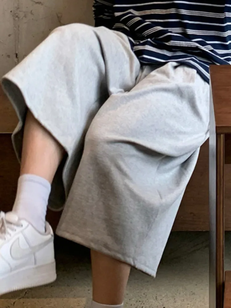 Sports Casual Gray Men's Shorts 2026 Summer Loose Wide Leg Knee Length Cropped Pants Korean Style Versatile Bottoms JOMU