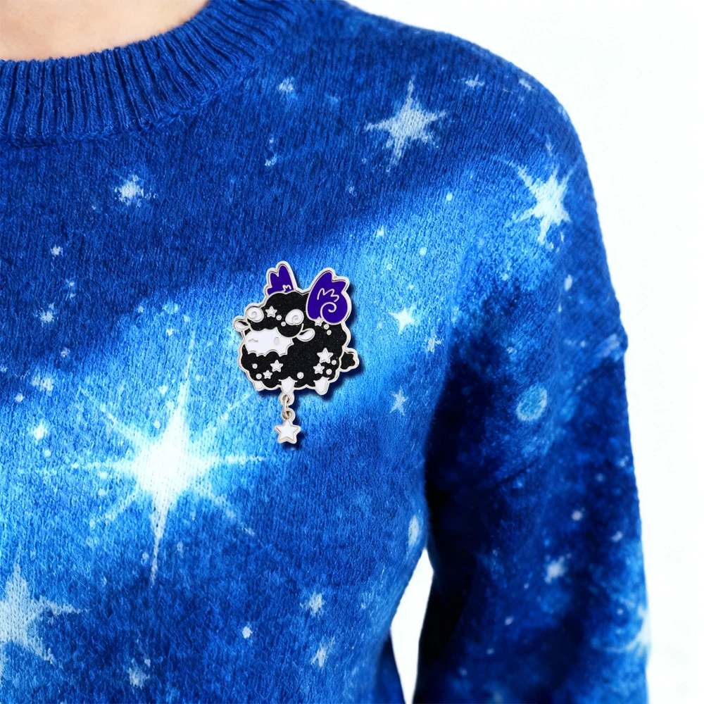 Dark Star Black Sheep Brosche, blaues, geflügeltes, niedliches Cartoon-Tier-Abzeichen, modischer Kragen-Schmuck, Emaille-Anstecker, Kleidungsaccessoires, Geschenke – Detail 7