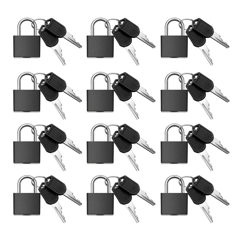 12 Pack Suitcase Locks With Keys,Small Luggage Padlocks Padlocks Keyed Padlock Black For School Gym Classroom Matching Game