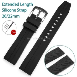 Big Size Long Silicone Strap 20mm 22mm Extended Length Rubber Watch Band for Seiko Sports Bracelet Soft Wristband Belt for Rolex