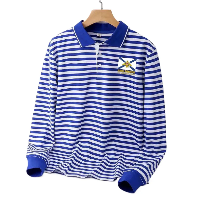 

Russian Naval Badge Saint Andre Flag Stripes Polo Shirts New 100% Cotton Long Sleeve Sailor Striped Mens T-Shirt Telnyashka Top