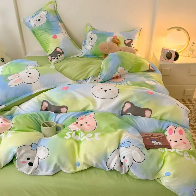 Cute Bear Bedding Set No Filler Full Queen Size Duvet Cover Flat Sheet Pillowcase Kids Adults Fashion Soft Comforter Cover
