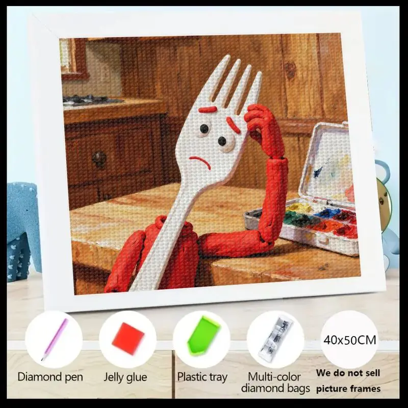 

1PC 5D DIY Full Drill Diamond Painting Kit, Adorable Cartoon Toy Story 4 Forky Pondering Scene Crystal Diamond Art, Kids Adults