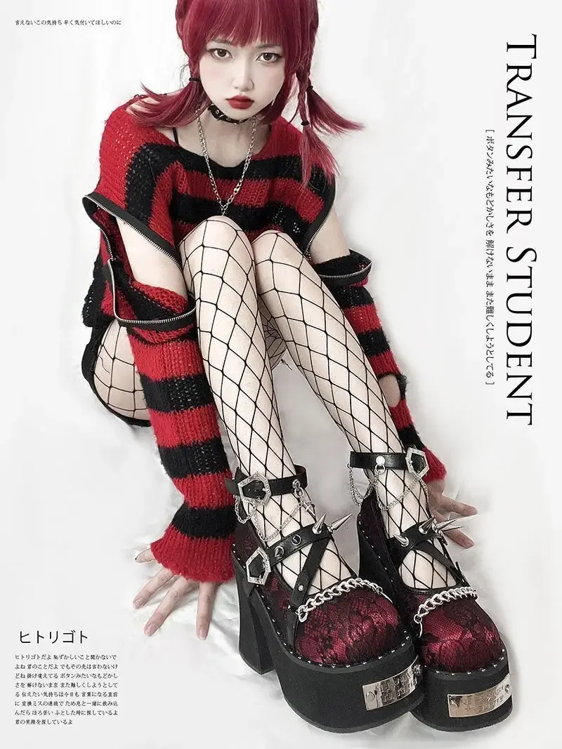 

Transfer Student Shoes Dark Witch Shoes Punk Style Platform Thick Platform High Heel Rivet Heels Pantshoes Rose Shoes