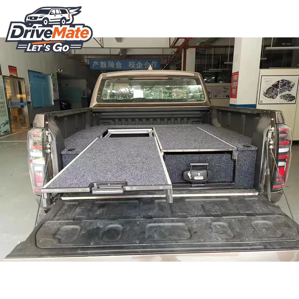 Factory Direct Outdoor Rear Camping Pickup Truck Bed Storage Double Lock Keys Drawers With Sliding Cargo Tray for Dodge Ram 1500