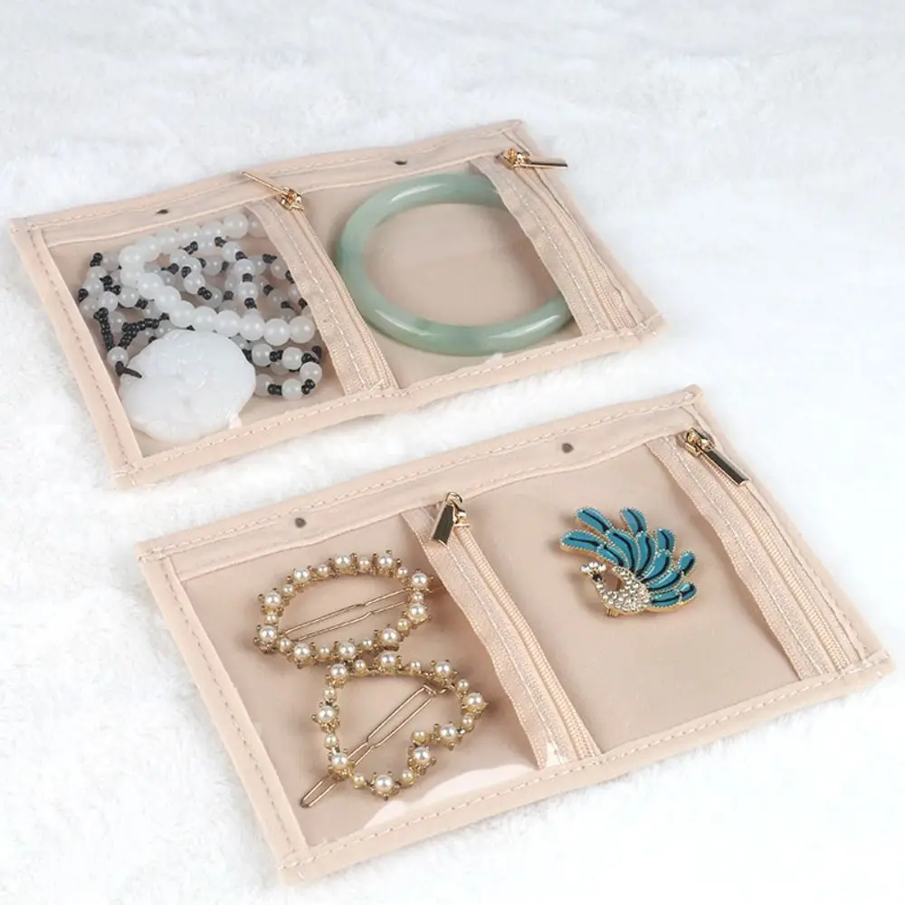 Earrings Necklace Velvet Jewelry Packing Bag Bracelet Rings Transparent Jewelry Display Holder Multi-pockets Zipper