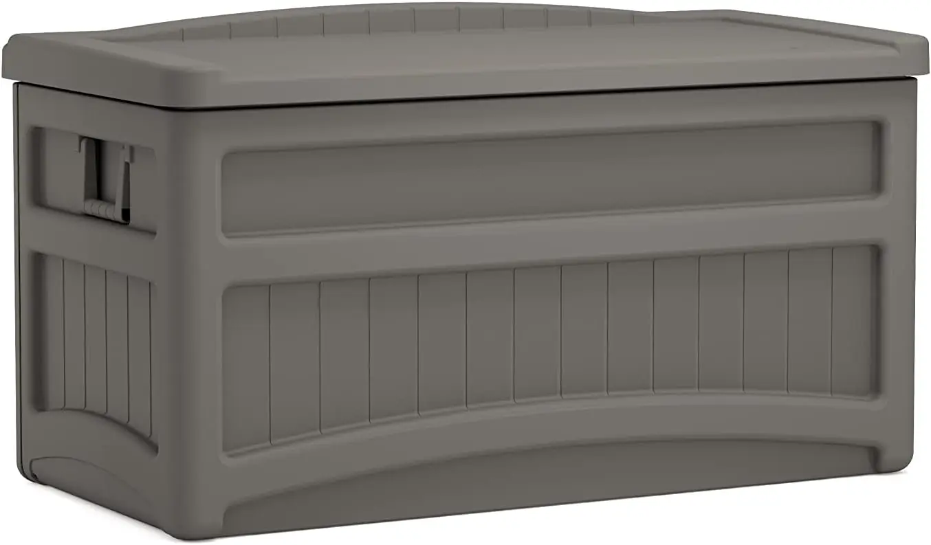 Outdoor Plastic Storage Box 73 Gallon Capacity, All Weather Outside Storage Bin With Comfort Cushion Seat, Heavy Duty Patio Deck Bench Organizer For Garden Backyard, Stoney Gray