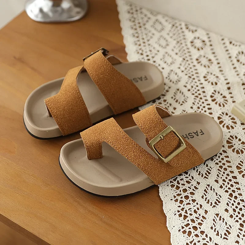 Summer Kids Retro Slippers Children Toe-Ring Roman Sandals Boys Girls Outdoor Slippers Non-Slip Flip-Flops Indoor Casual Shoe