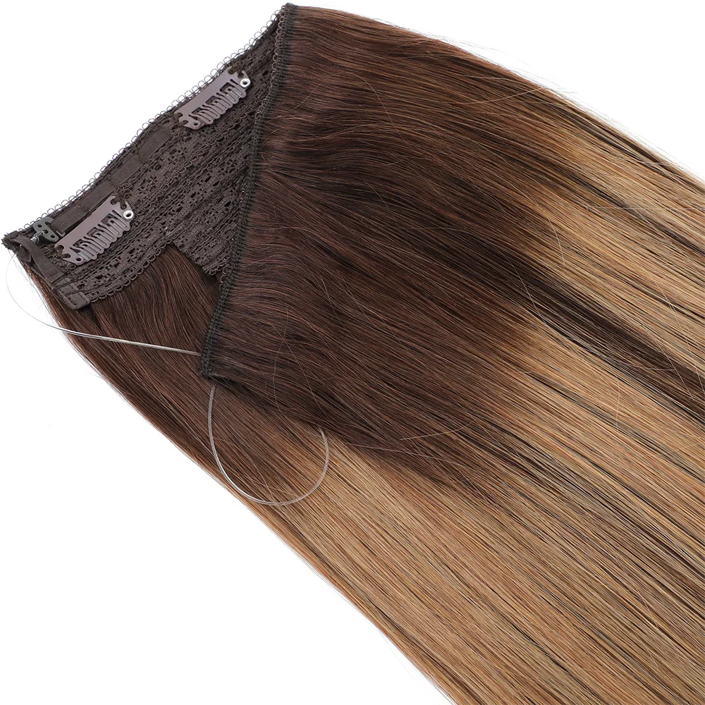 Extensiones de Cabello Remy invisible para mujer, cabello humano liso, resaltado, alambre de pescado, Micro cabello de encaje, línea de pescado