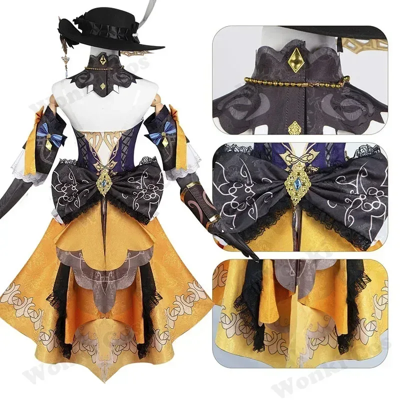 

qq34Navia Cosplay Costume Wig Long Hair with Hat Stockings Full Set Impact Fontaine New Women Party Costumes Dress