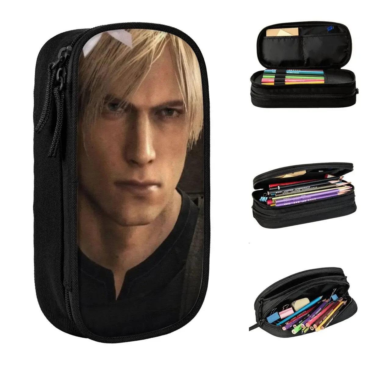 

Романтический розовый бант Leon S Kennedy Residents Evils 4, пенал для ручек, сумки для студентов, большая вместимость, школьные принадлежности, пенал