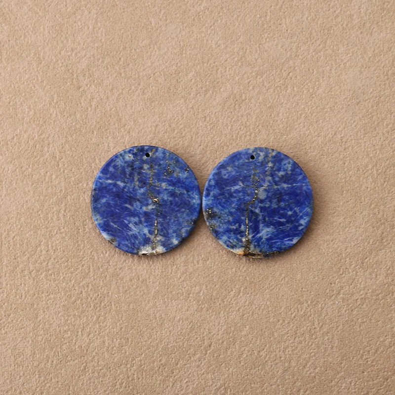 Natural Lapis Lazuli Round Earrings Beads for Jewelry Making, Handmade Natural stones beads 30*4mm 15.6g 4
