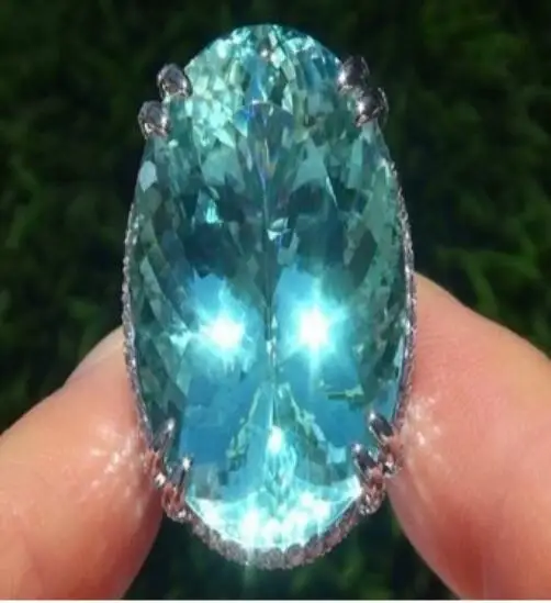 Kolor srebrny klasyczny niebieski kryształ Bijoux moda koktajl obrączka cyrkonia biżuteria dla kobiet jako prezent miłosny