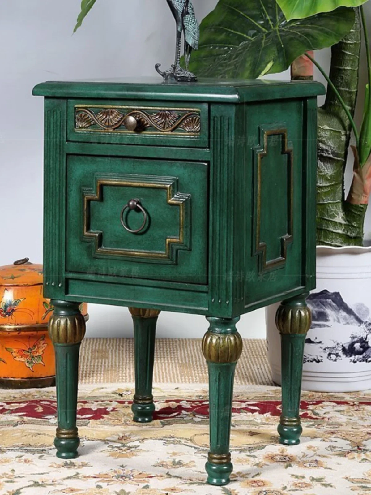 European coffee table living room light luxury simple malachite green bedside table