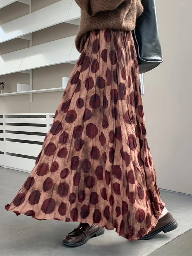 Smthma 2025 novo outono boêmio midi saia feminina praia saia longa retro dot flor férias doce menina saia