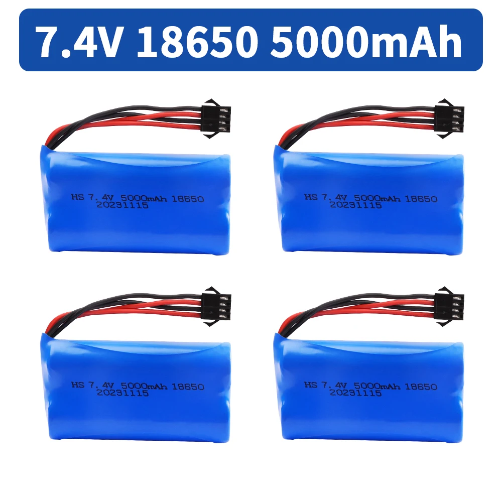 7.4V 5000mah 18650 LI-ION Battery with SM-4P Plug for car model water bullet guns toys parts RC toys Boat Spare Parts 2S battery