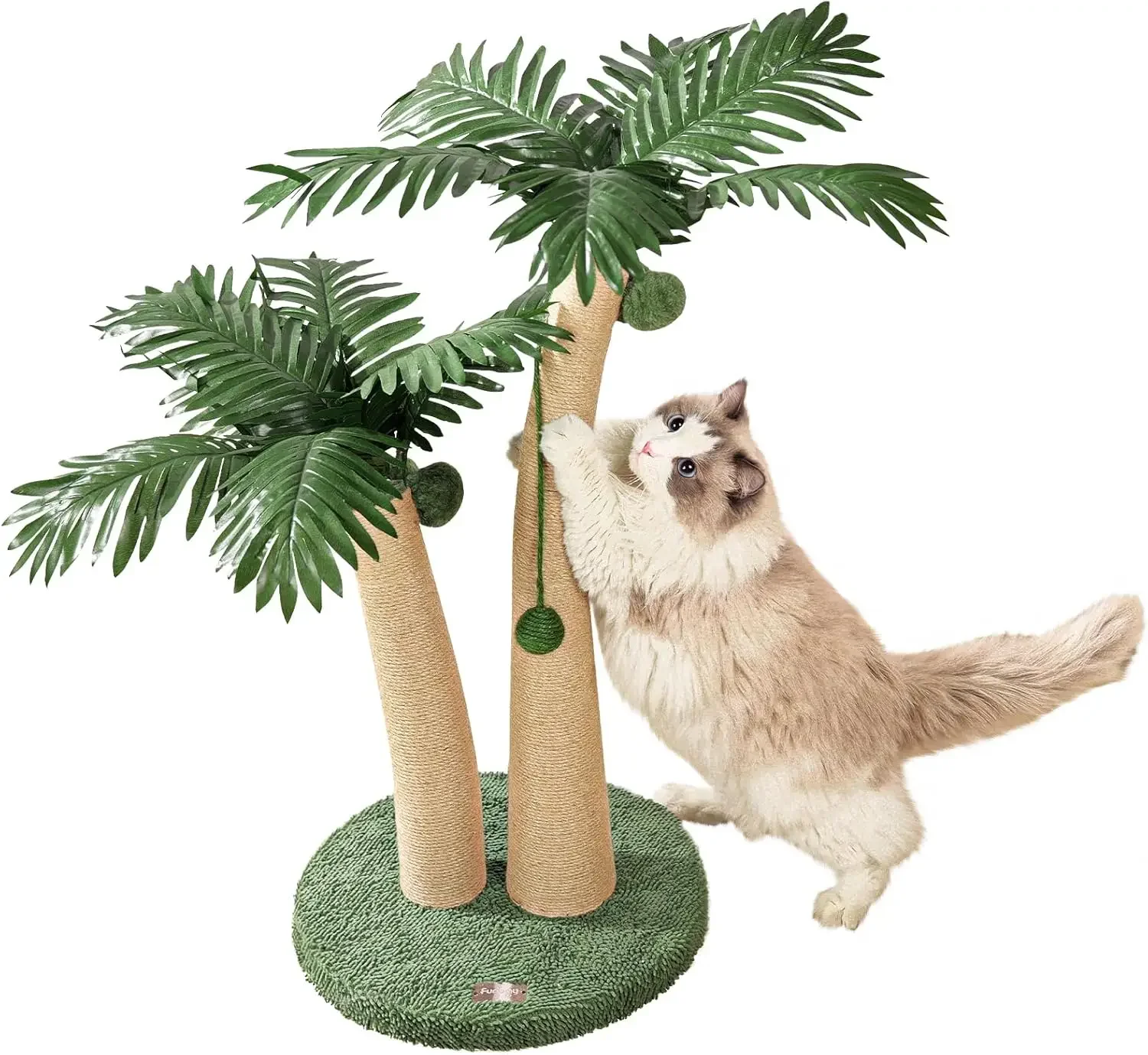

35" Tall Cat Scratching Post Cat Scratcher, 2 Curved Design Cat Post with 5 Interactive Balls, Natural Sisal Rope Scratching