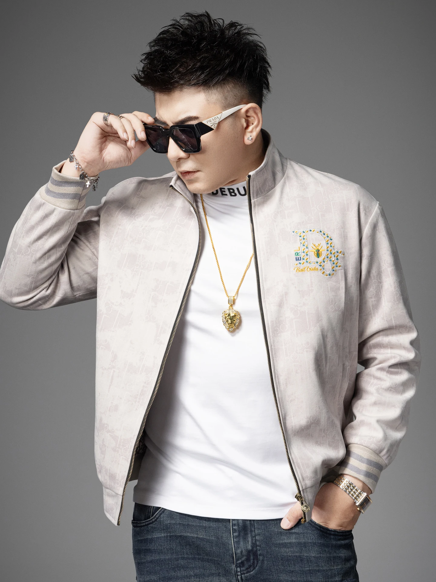 

Men's Casual Embroidered Jaet Stand Collar Long Sve Faionable Autumn Winter Outerwear Polyester Fiber Stand Fit