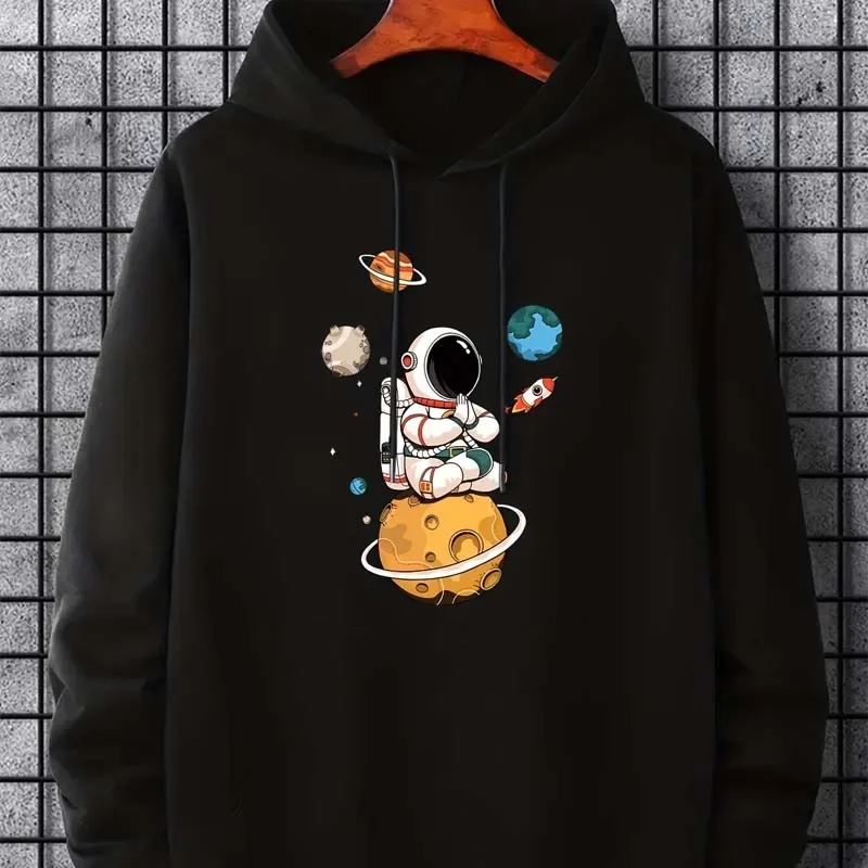 Astronaut Pattern Print Hoodies Autumn Winter Women Casual Fashion High Street Y2K Pullover Long Sleeve Fleece Sweatshirts