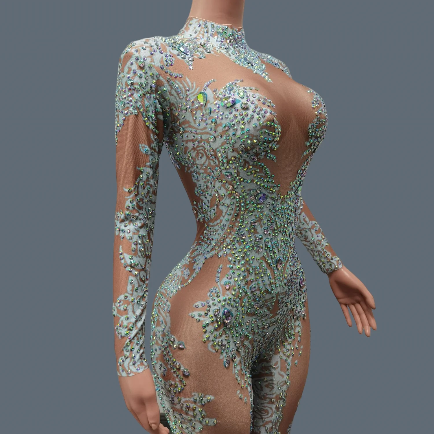 

Spandex Elastic Sparkly Rhinestone Bodysuit Nightclub Party Drag Queen Performer Wear Festival Celebrate Dance Sexy Outfit Putao