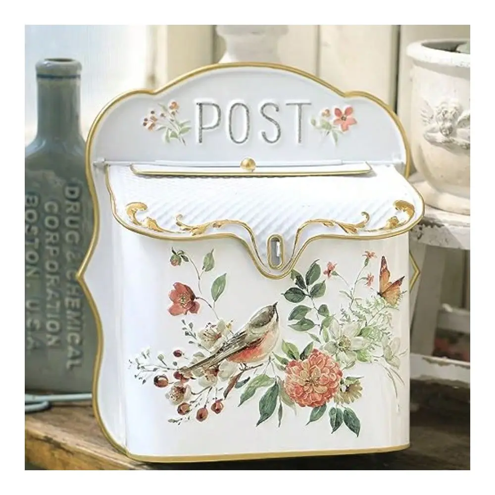 Wall Mount Mailbox For House Outside Vintage Metal Door Mailbox Antique Style Nostalgic Charm Home Decor Garden Vintage English Cottage Decor Flower Patter