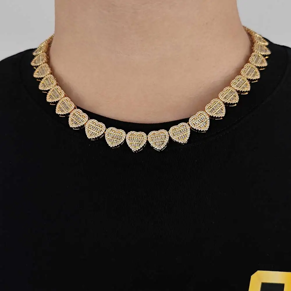 ESKEEM Hip Hop Jewelry in Stock 12MM Wide Iced Out Heart Shaped Necklace Set with Zircon Shining Exquisite Couple Style