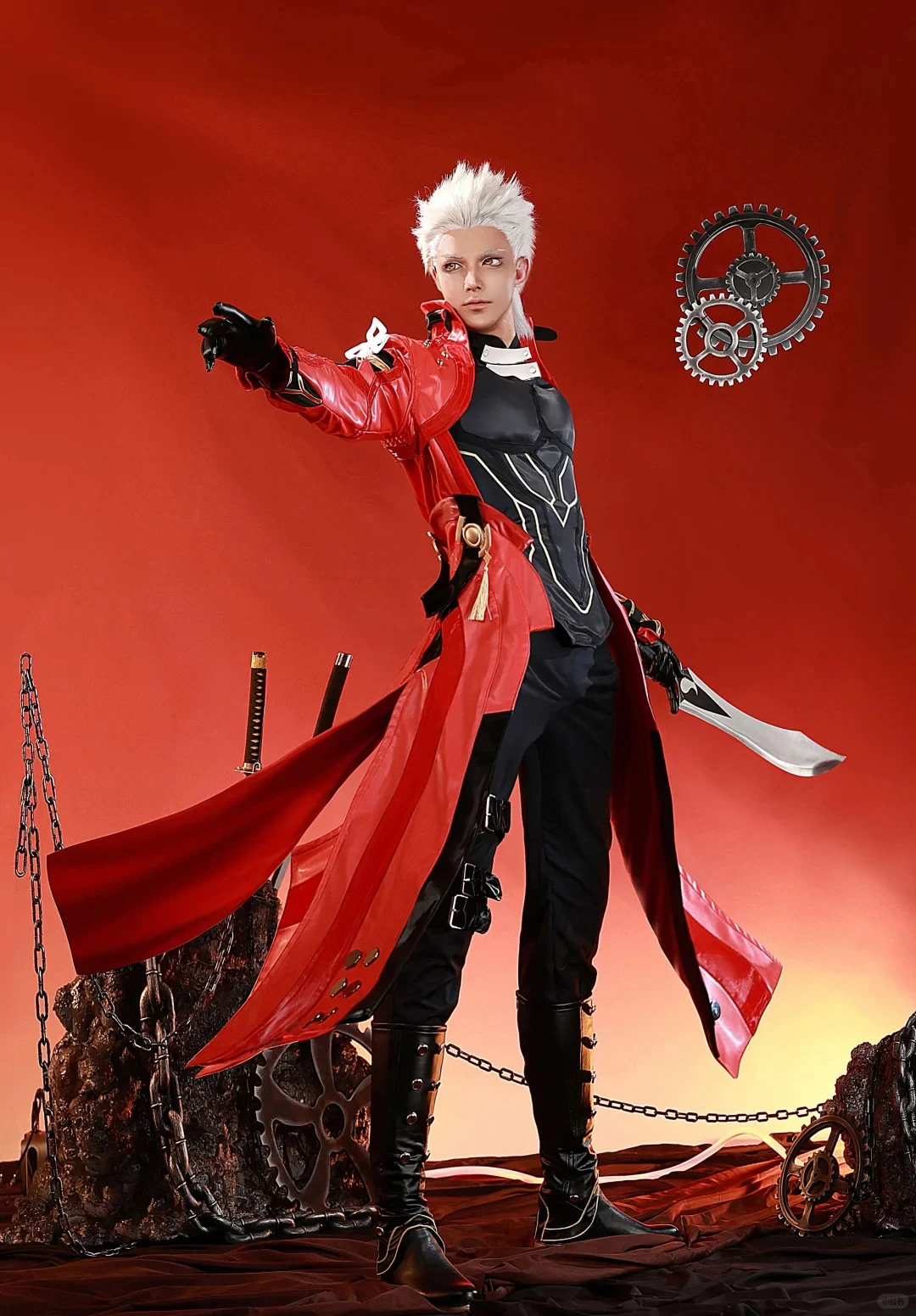 أزياء لعبة FGO X Honkai Star Rail Archer التأثيرية أزياء البقاء الليلية Emiya التأثيرية أحذية شعر مستعار لحفلات الهالوماس للبالغين والنساء والرجال #4