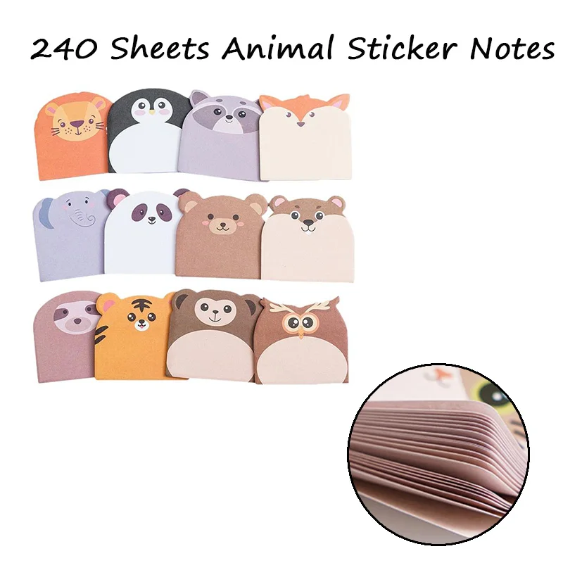 240Sheets Large Capacity Adhesive Animal Shaped Memo Pads Cartoon Cute And Interesting Animal Shaped Sticky Notes