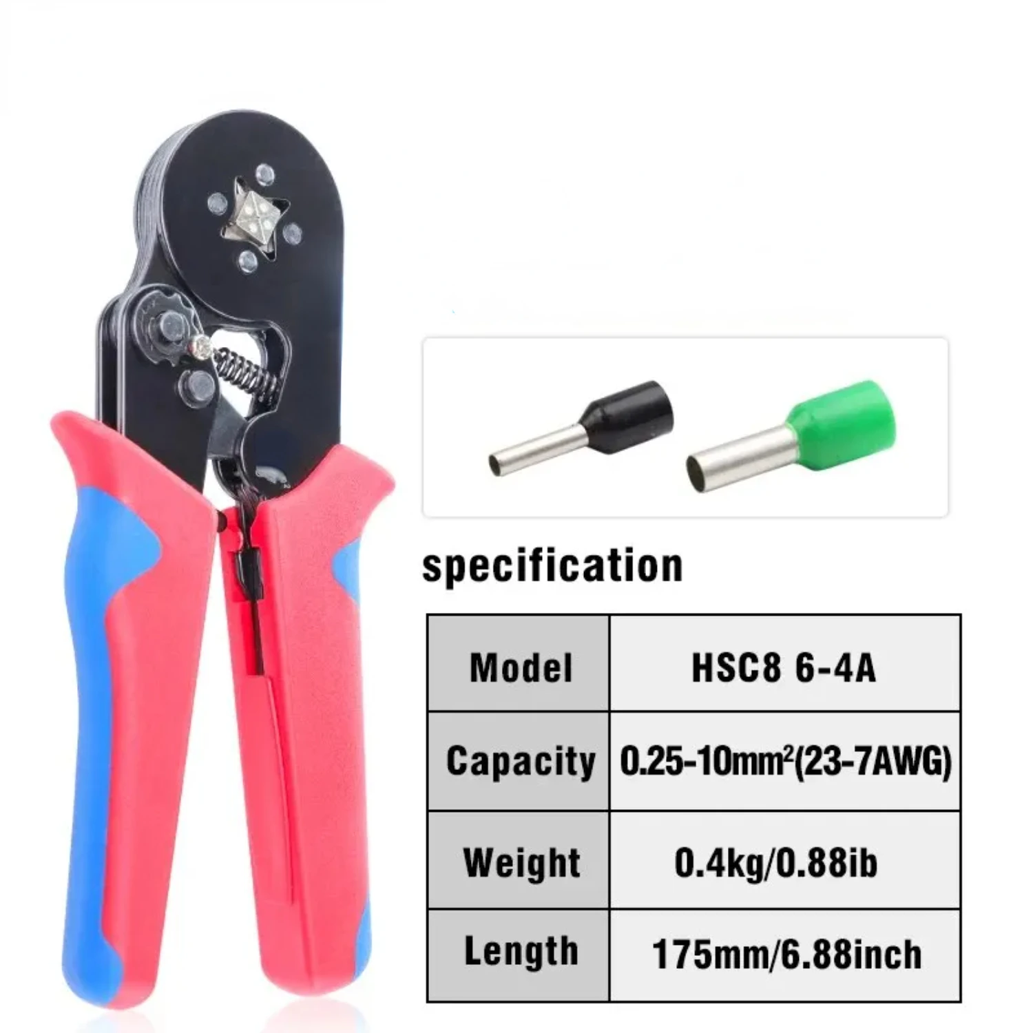 High-Quality Self-Adjustable Professional Grade Ratcheting Ferrule Crimping Tools for AWG23-7/0.25-10mm2 Wire - HSC8 6-4A Pliers