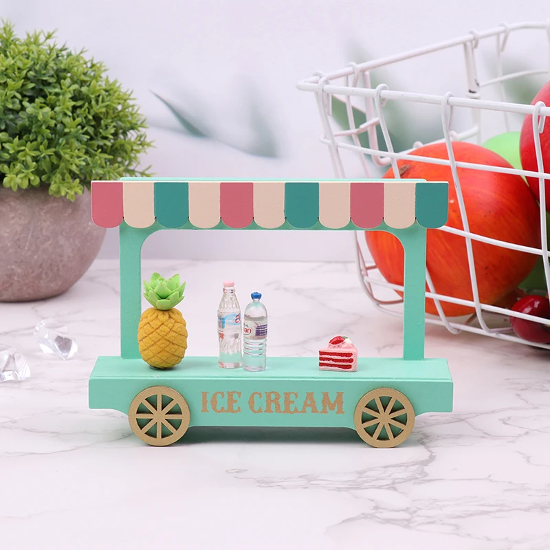 Dollhouse Miniature Wooden Ice Cream Van Little Decorative Miniature Scene Prop for Craft DIY Toy