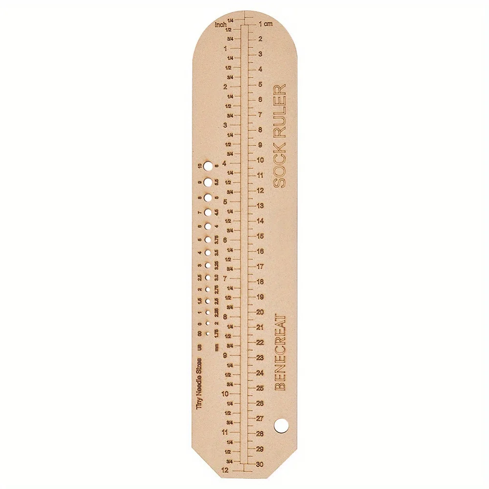 Flat 2D Wooden Sock Knitting Ruler Durable Wood Weaving Measure Tool Handmade Knit Craft Supplies