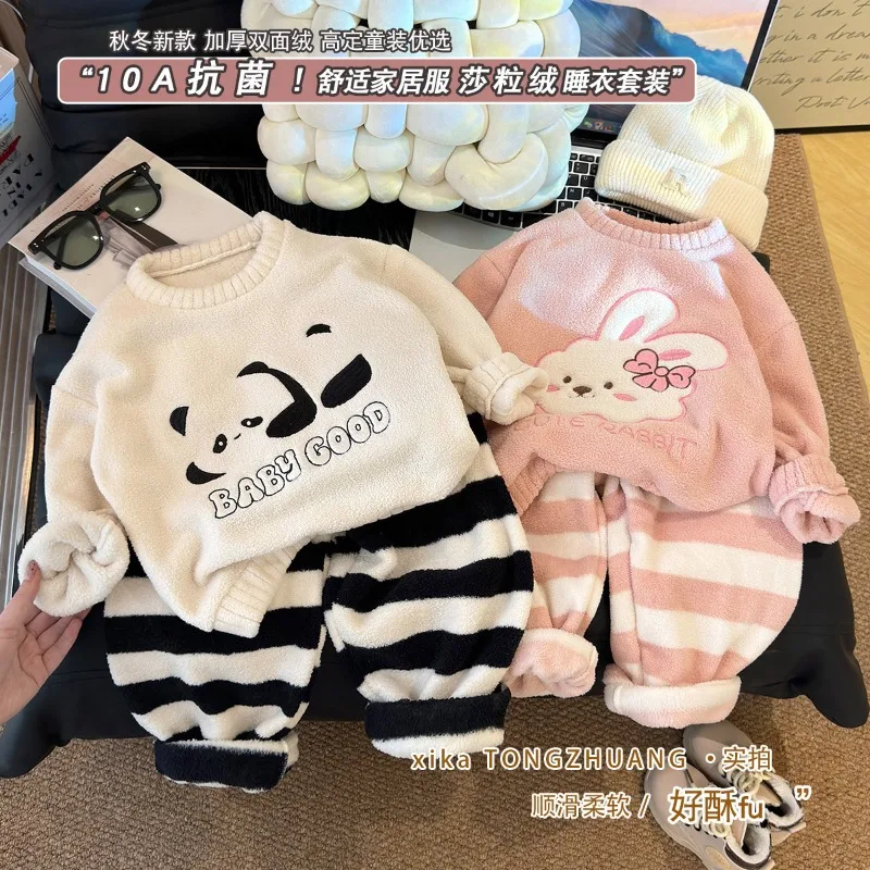 Children's Pajamas Sets Winter Loose Flannel Sleepwear for Kids Warm Thicken Boys Girls Pijamas Sets Teenager Homewear Clothes