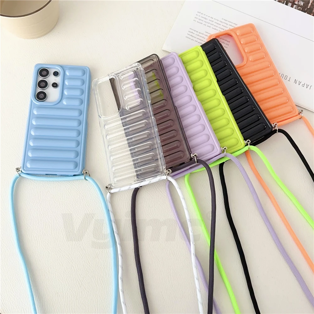 Crossbody Lanyard 3D Capsule Air Cushion Case For Samsung S25 Ultra S24 Plus S23 FE A16 A55 A35 A25 A15 A05 M55 F55 Soft Cover