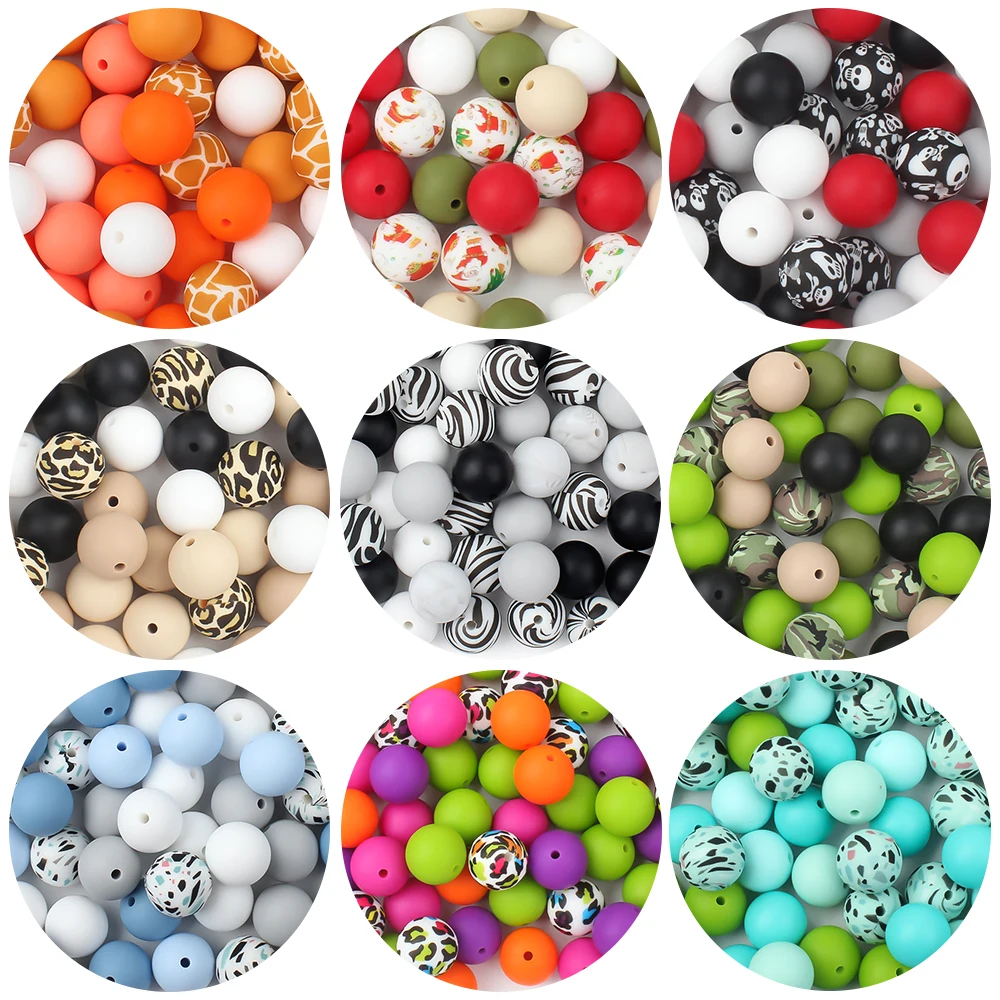 

15Pcs 15MM Baby Silicone Beads Round Beads For Jewelry Making DIY Pacifier Chain Beaded Pen Food Grade Colorful Accessorie Set