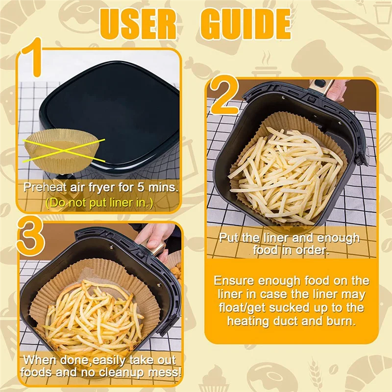 Air Fryer 100 Pcs Round Paper Liners Disposable for 5 to 8 Qt Basket, 7.9 Inch Non-Stick Oil-Proof Parchment Paper