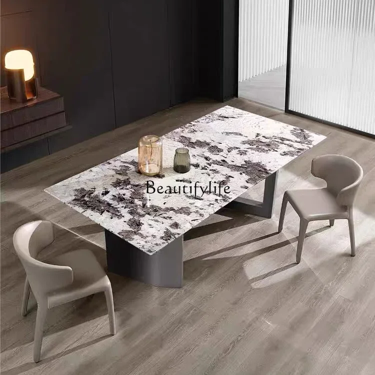

ld14 Light Luxury Minimalist Natural Marble Dining Table Rectangular Household Dining Table and Chair Set