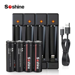 Soshine 1.5V Lithium Li-ion Battery AA Lithium Rechargeable Battery with Charger 3300mwh AA Batteries for Remote Control Camera