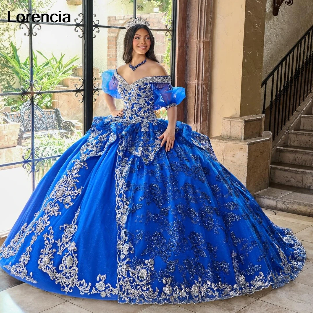 فستان Quinceanera باللون الأزرق الملكي مخصص فستان حفلة مزين بالدانتيل الفضي مطرز بالخرز المكسيكي الحلو 16 Vestidos De 15 Años YQD823