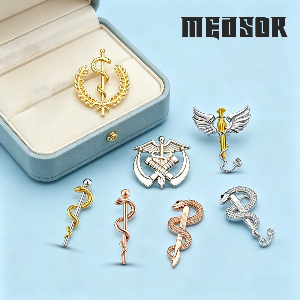 Medsor Medical Symbol Enamel Brooch Snake Staff Brooch Glittering Medical-Themed Jewelry Beautiful Gift For Doctors And Nurses