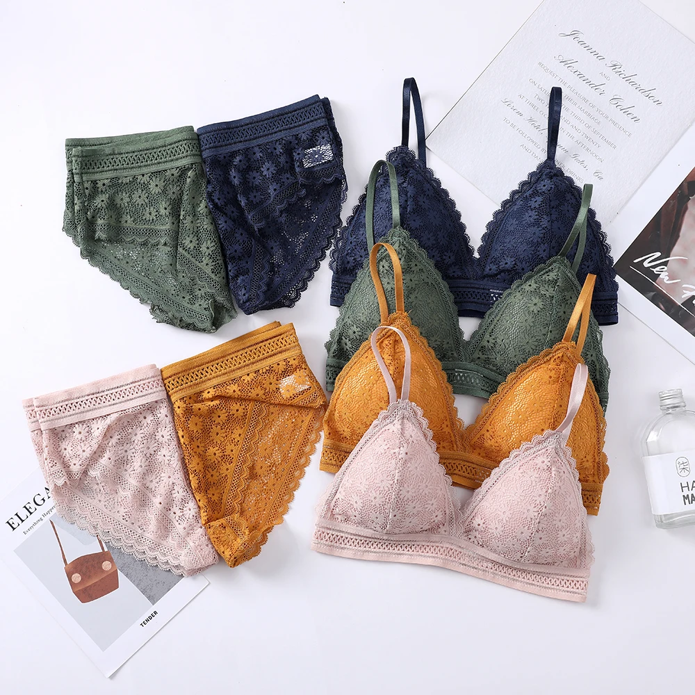 Set di reggiseni di pizzo da donna intimo senza cuciture gilet senza schienale Lingerie di Bralette imbottita Sexy set di reggiseni e slip