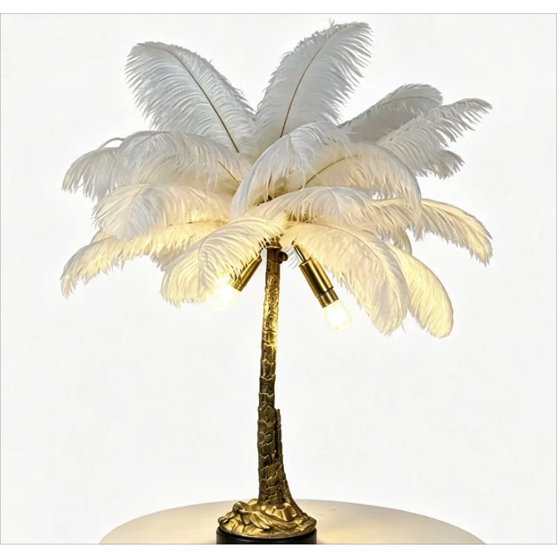European and American Luxury Ostrich Feather Desk Lamp Atmosphere Decoration Retro Resin Base Desk Lamp Night Light