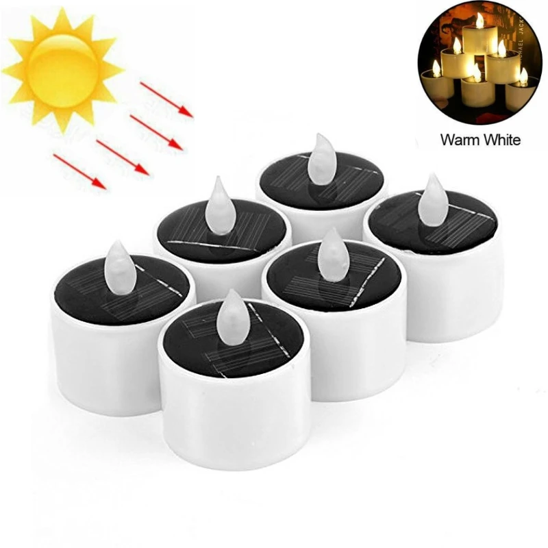 6pcs Solar LED Candle Decorative Outdoor Waterproof Switch Simulated Candle Lamp Battery Powered for Wedding Party Decorative